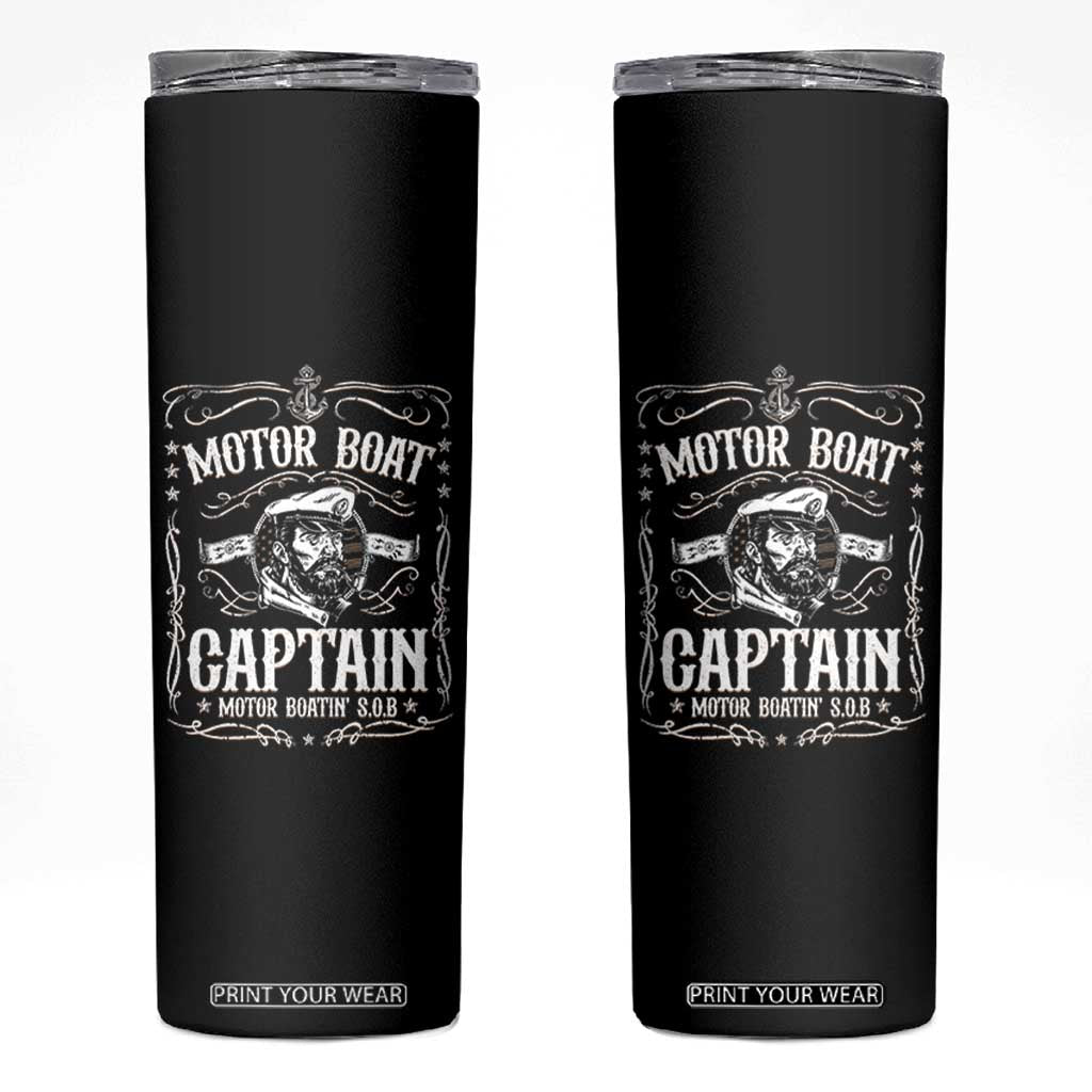 Funny Motor Boat Captain Skinny Tumbler Pontoon Boating Motor Boatin Lake TS11 Black Print Your Wear