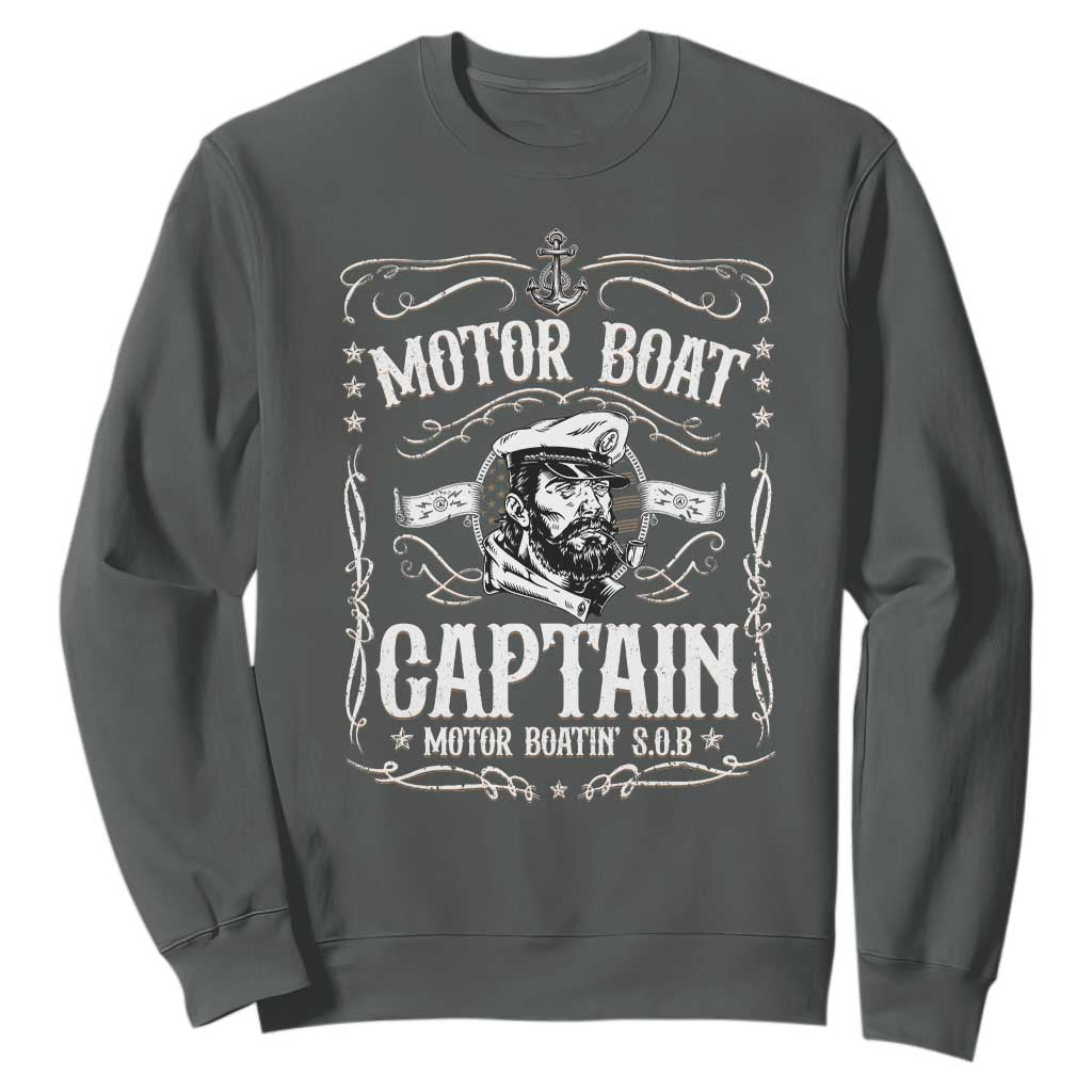 Funny Motor Boat Captain Sweatshirt Pontoon Boating Motor Boatin Lake TS11 Dark Heather Print Your Wear