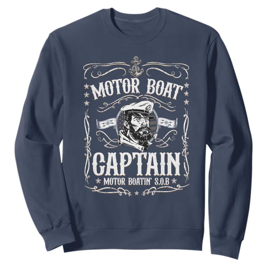 Funny Motor Boat Captain Sweatshirt Pontoon Boating Motor Boatin Lake TS11 Navy Print Your Wear