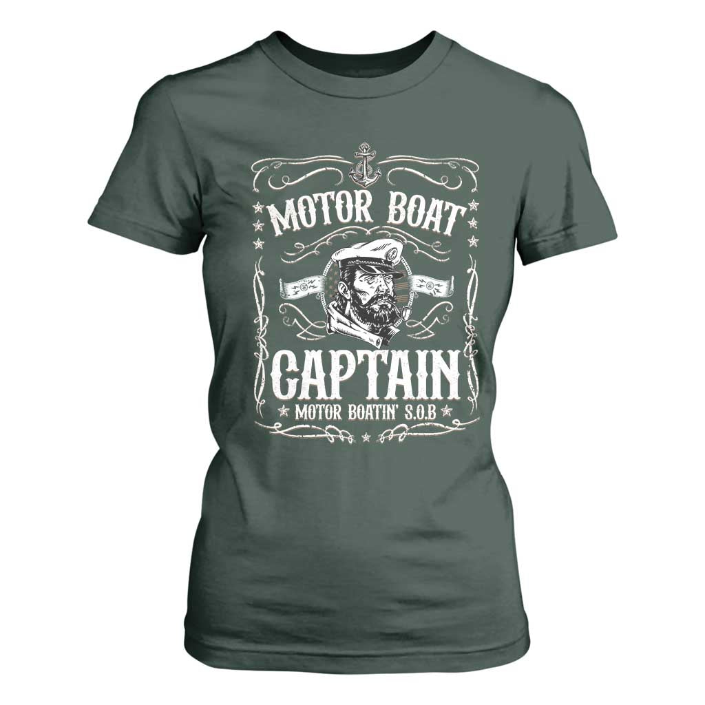 Funny Motor Boat Captain T Shirt For Women Pontoon Boating Motor Boatin Lake TS11 Dark Forest Green Print Your Wear