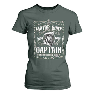 Funny Motor Boat Captain T Shirt For Women Pontoon Boating Motor Boatin Lake TS11 Dark Forest Green Print Your Wear