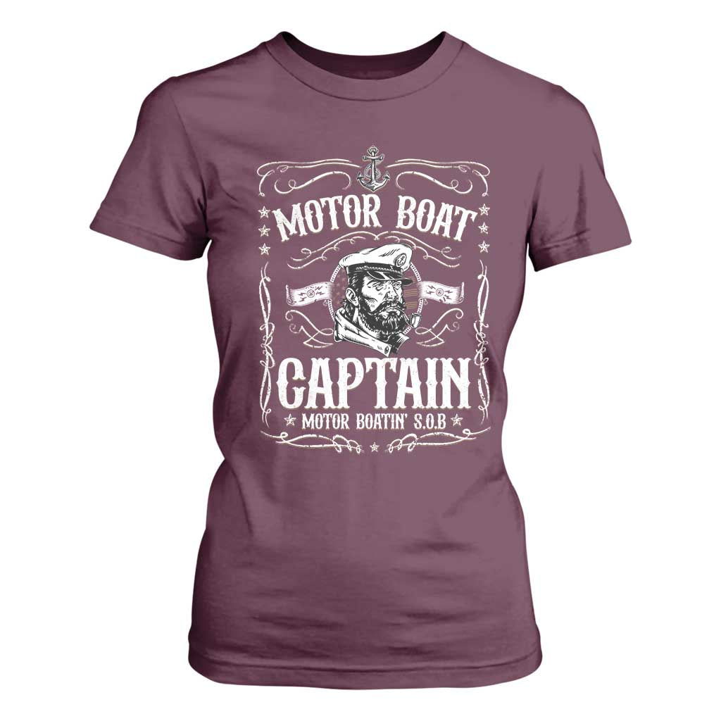 Funny Motor Boat Captain T Shirt For Women Pontoon Boating Motor Boatin Lake TS11 Maroon Print Your Wear