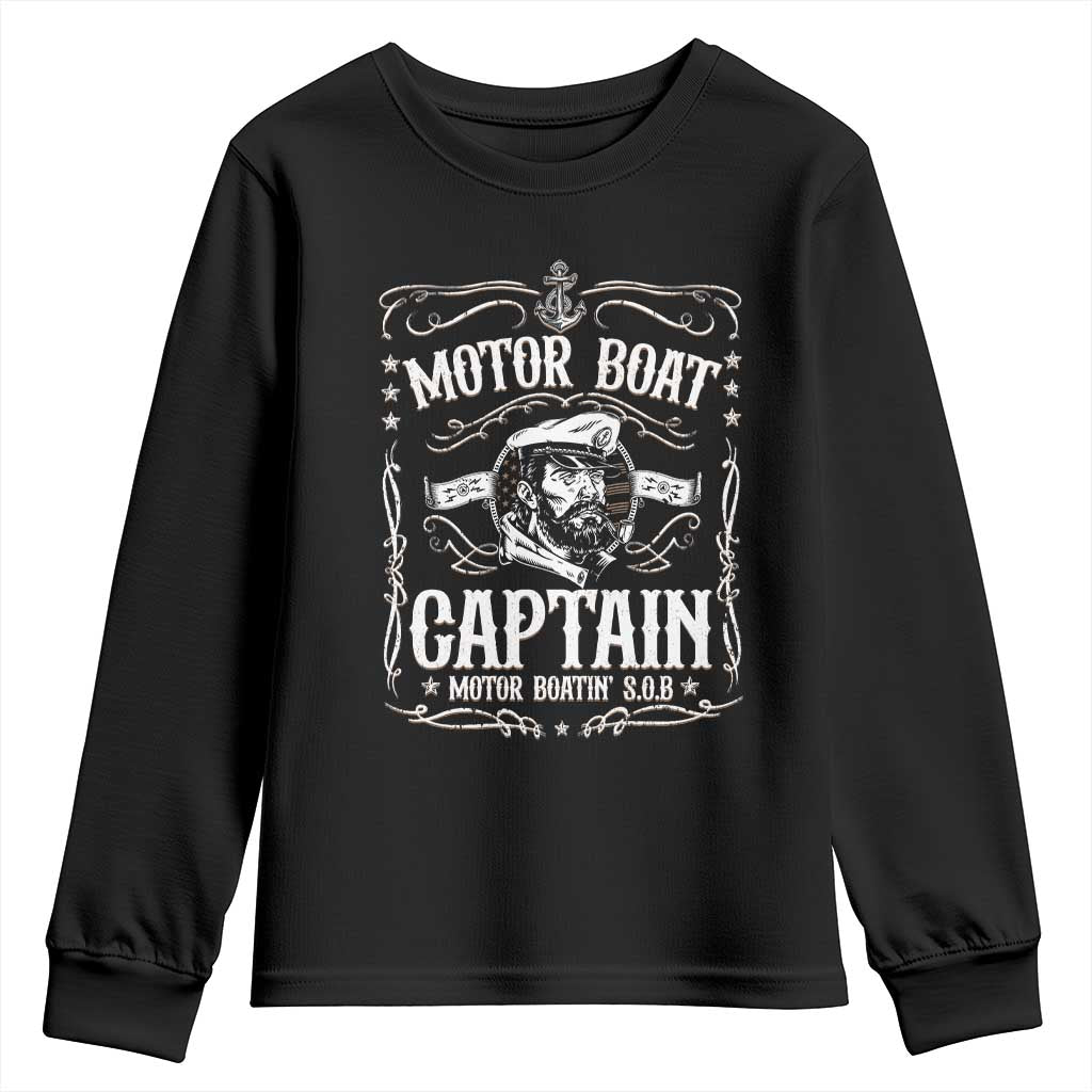 Funny Motor Boat Captain Youth Sweatshirt Pontoon Boating Motor Boatin Lake TS11 Black Print Your Wear
