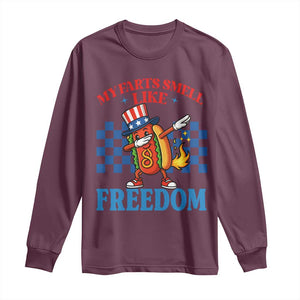 Funny My Farts Smell Like Freedom Long Sleeve Shirt July 4th Hot Dog Lover TS11 Maroon Print Your Wear