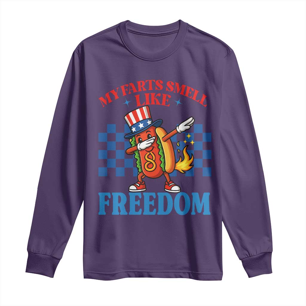 Funny My Farts Smell Like Freedom Long Sleeve Shirt July 4th Hot Dog Lover TS11 Purple Print Your Wear
