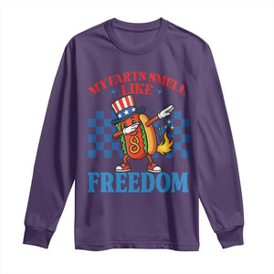 Funny My Farts Smell Like Freedom Long Sleeve Shirt July 4th Hot Dog Lover TS11 Purple Print Your Wear