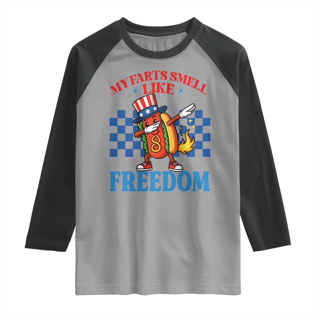 Funny My Farts Smell Like Freedom Raglan Shirt July 4th Hot Dog Lover TS11 Sport Gray Black Print Your Wear