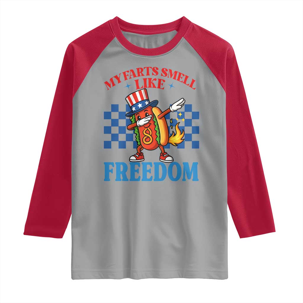 Funny My Farts Smell Like Freedom Raglan Shirt July 4th Hot Dog Lover TS11 Sport Gray Red Print Your Wear