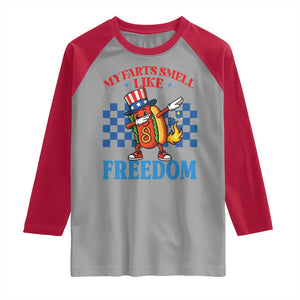 Funny My Farts Smell Like Freedom Raglan Shirt July 4th Hot Dog Lover TS11 Sport Gray Red Print Your Wear
