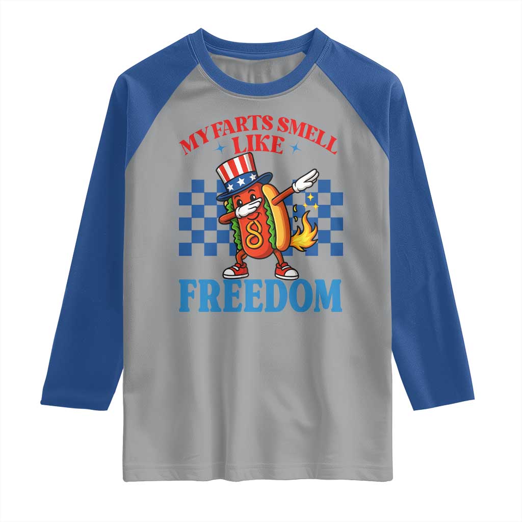 Funny My Farts Smell Like Freedom Raglan Shirt July 4th Hot Dog Lover TS11 Sport Gray Royal Print Your Wear