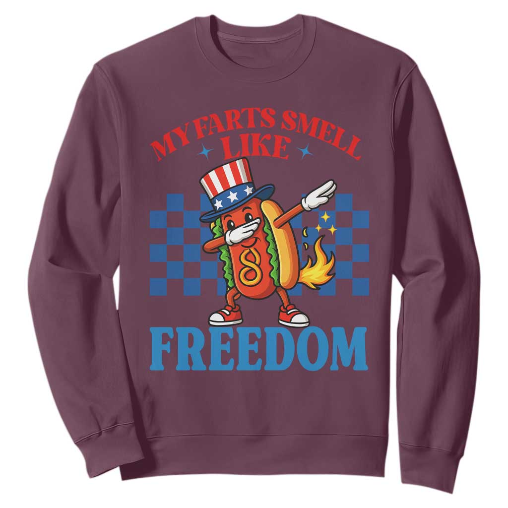 Funny My Farts Smell Like Freedom Sweatshirt July 4th Hot Dog Lover TS11 Maroon Print Your Wear