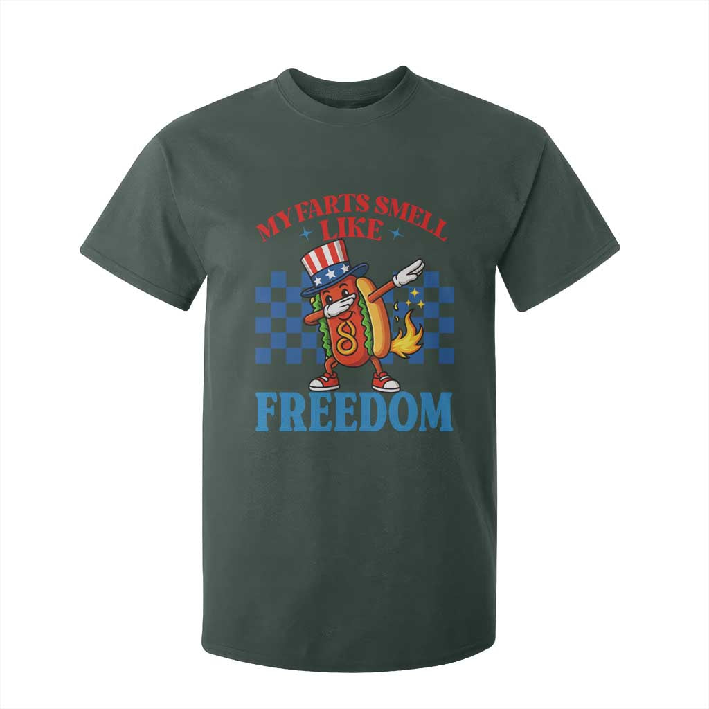 Funny My Farts Smell Like Freedom T Shirt For Kid July 4th Hot Dog Lover TS11 Dark Forest Green Print Your Wear