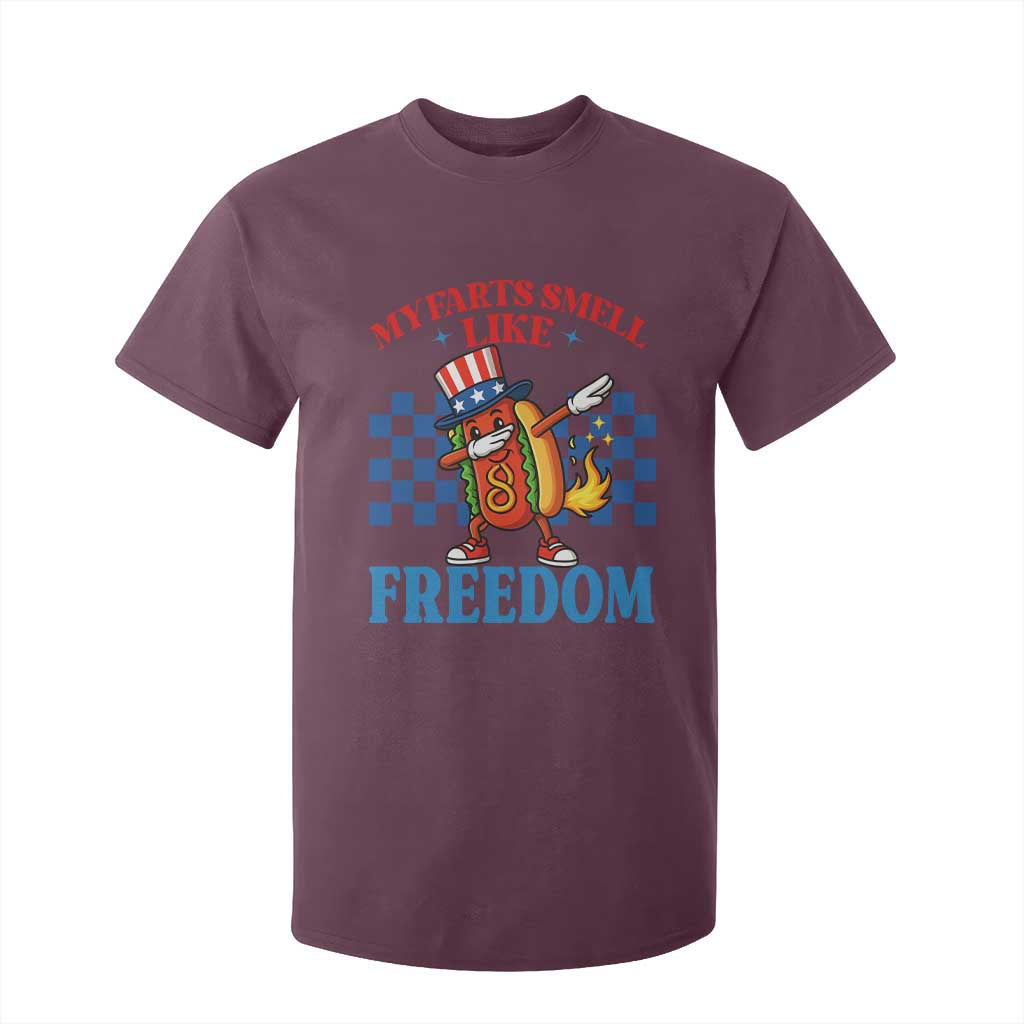 Funny My Farts Smell Like Freedom T Shirt For Kid July 4th Hot Dog Lover TS11 Maroon Print Your Wear