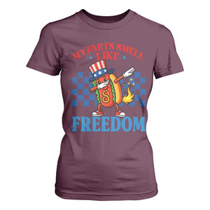 Funny My Farts Smell Like Freedom T Shirt For Women July 4th Hot Dog Lover TS11 Maroon Print Your Wear