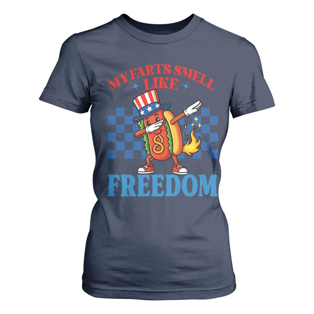 Funny My Farts Smell Like Freedom T Shirt For Women July 4th Hot Dog Lover TS11 Navy Print Your Wear
