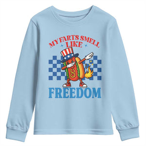 Funny My Farts Smell Like Freedom Youth Sweatshirt July 4th Hot Dog Lover TS11 Light Blue Print Your Wear