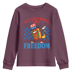 Funny My Farts Smell Like Freedom Youth Sweatshirt July 4th Hot Dog Lover TS11 Maroon Print Your Wear