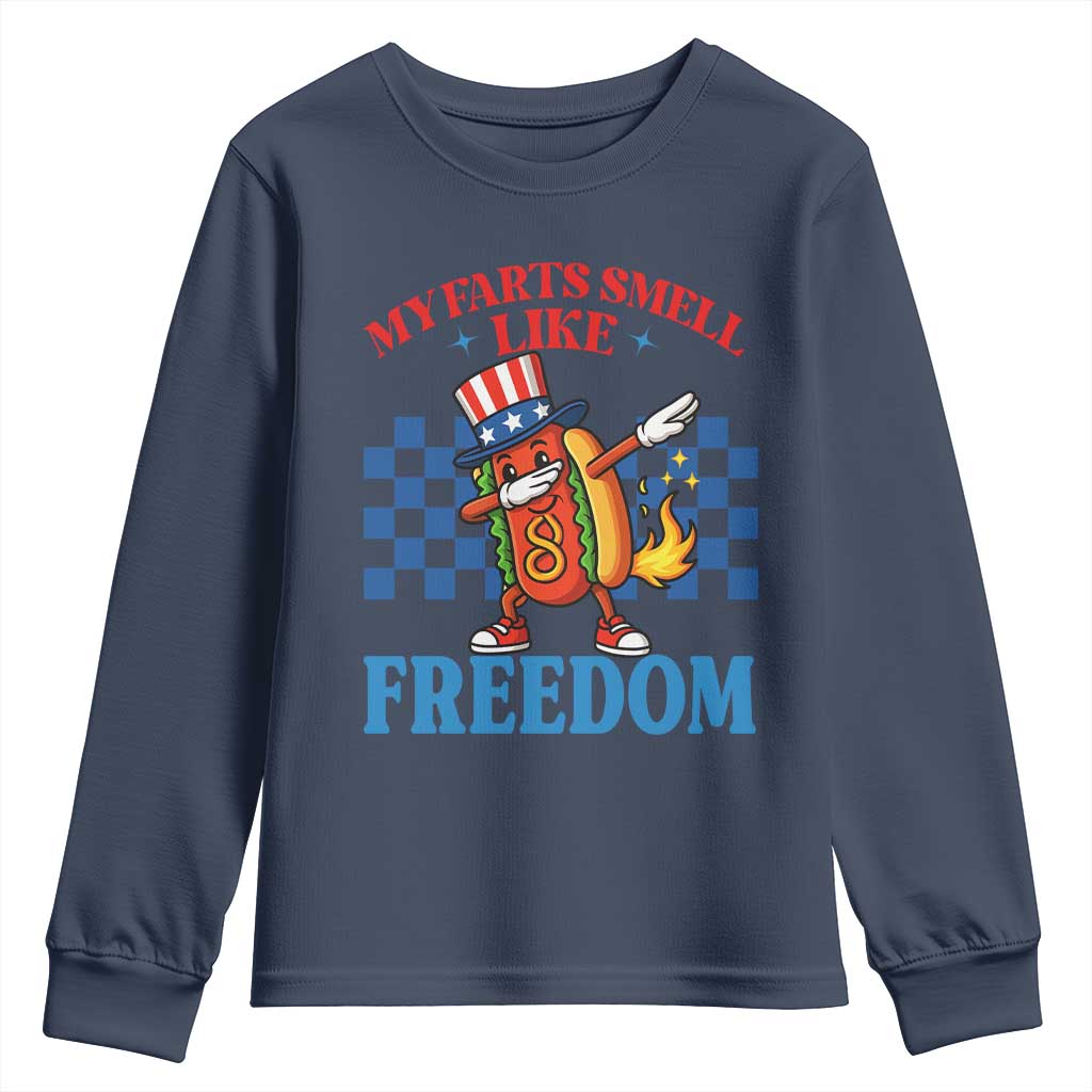 Funny My Farts Smell Like Freedom Youth Sweatshirt July 4th Hot Dog Lover TS11 Navy Print Your Wear