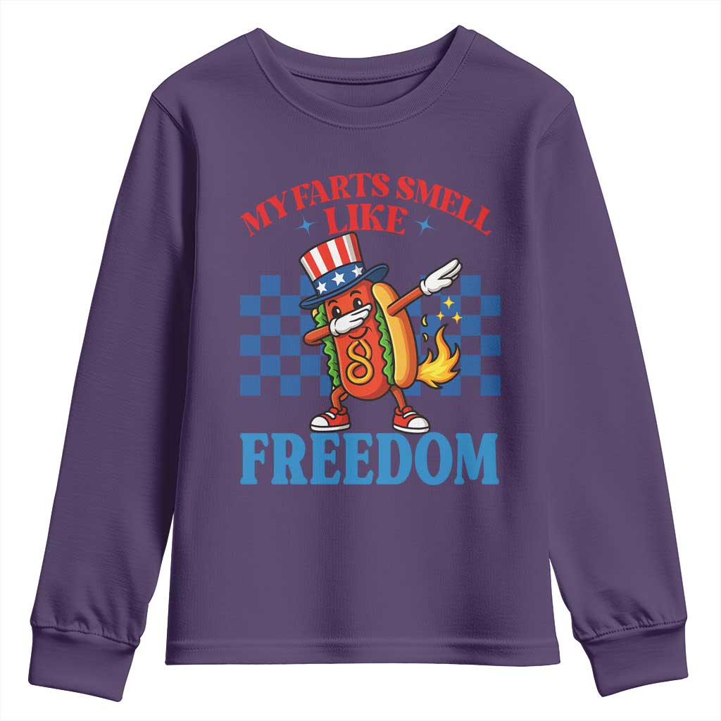 Funny My Farts Smell Like Freedom Youth Sweatshirt July 4th Hot Dog Lover TS11 Purple Print Your Wear