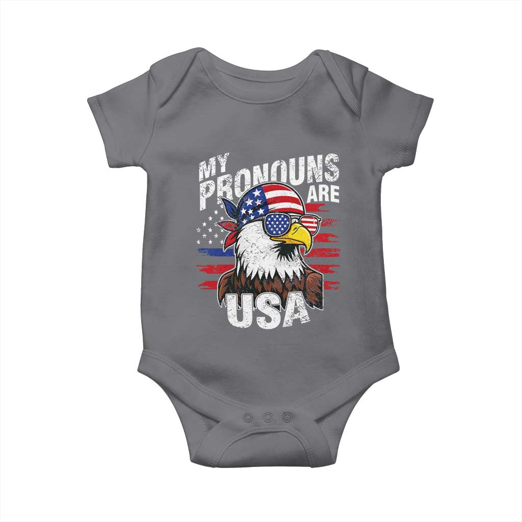 Funny My Pronouns Are USA 4th of July Baby Onesie Patriotic Eagle American Flag TS11 Charcoal Print Your Wear