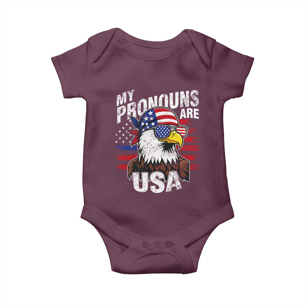 Funny My Pronouns Are USA 4th of July Baby Onesie Patriotic Eagle American Flag TS11 Maroon Print Your Wear