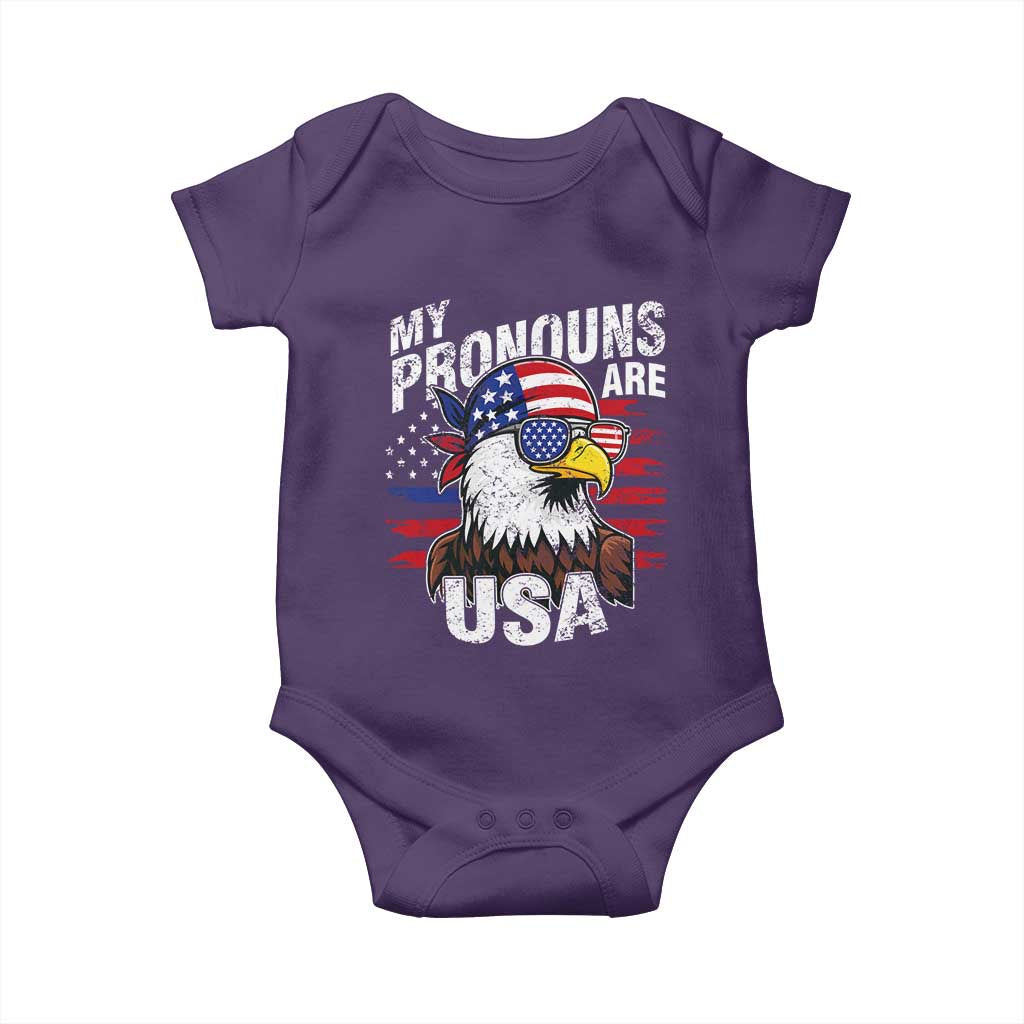 Funny My Pronouns Are USA 4th of July Baby Onesie Patriotic Eagle American Flag TS11 Purple Print Your Wear