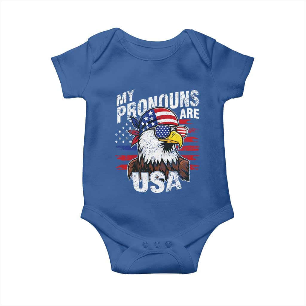 Funny My Pronouns Are USA 4th of July Baby Onesie Patriotic Eagle American Flag TS11 Royal Blue Print Your Wear