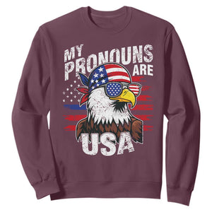 Funny My Pronouns Are USA 4th of July Sweatshirt Patriotic Eagle American Flag TS11 Maroon Print Your Wear