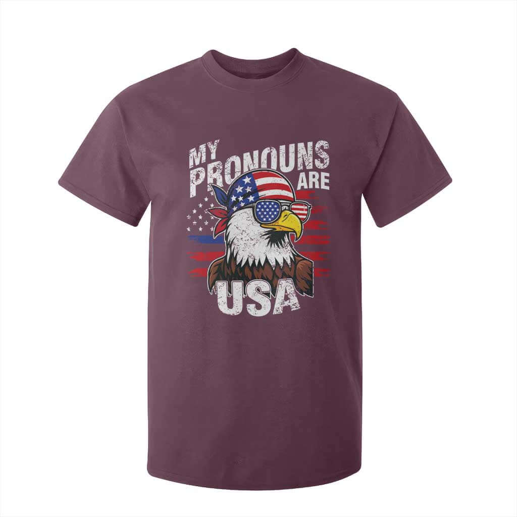 Funny My Pronouns Are USA 4th of July T Shirt For Kid Patriotic Eagle American Flag TS11 Maroon Print Your Wear