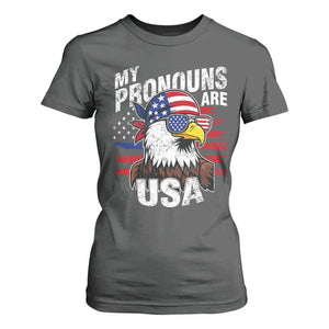 Funny My Pronouns Are USA 4th of July T Shirt For Women Patriotic Eagle American Flag TS11 Dark Heather Print Your Wear