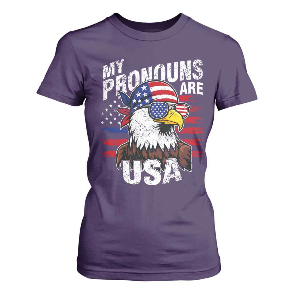 Funny My Pronouns Are USA 4th of July T Shirt For Women Patriotic Eagle American Flag TS11 Purple Print Your Wear