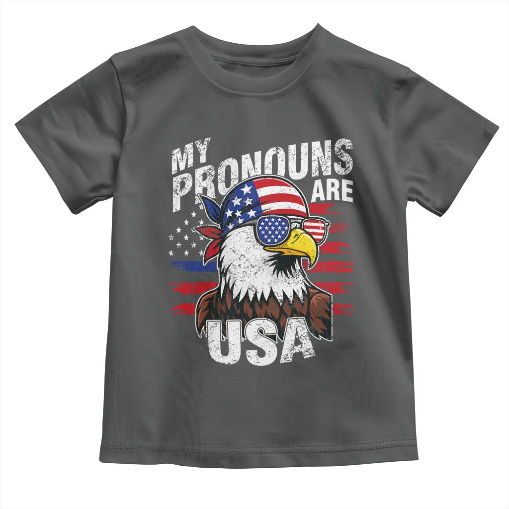 Funny My Pronouns Are USA 4th of July Toddler T Shirt Patriotic Eagle American Flag TS11 Dark Heather Print Your Wear