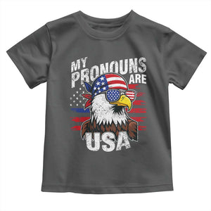 Funny My Pronouns Are USA 4th of July Toddler T Shirt Patriotic Eagle American Flag TS11 Dark Heather Print Your Wear