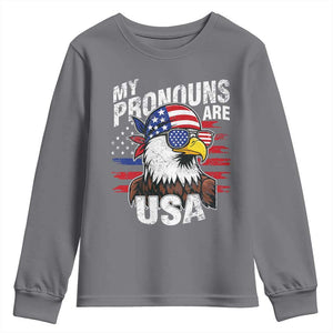 Funny My Pronouns Are USA 4th of July Youth Sweatshirt Patriotic Eagle American Flag TS11 Charcoal Print Your Wear
