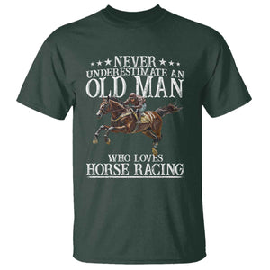 Funny Never Underestimate An Old Man Who Loves Horse Racing T Shirt TS11 Dark Forest Green Print Your Wear