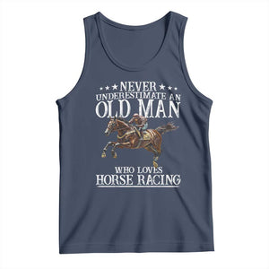 Funny Never Underestimate An Old Man Who Loves Horse Racing Tank Top TS11 Navy Print Your Wear