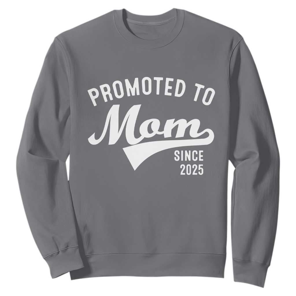 Funny New Mom Promoted To Mom Since 2025 Sweatshirt Baby Announcement TS11 Charcoal Print Your Wear