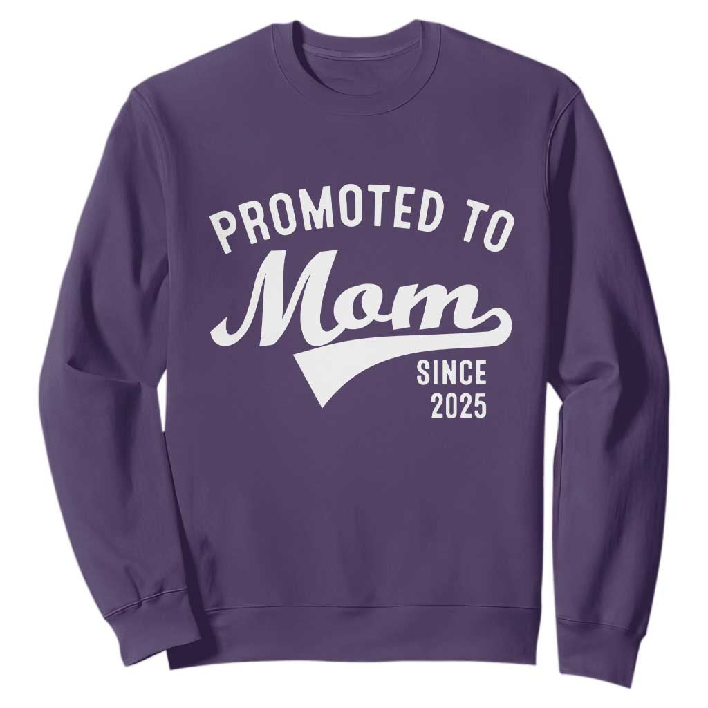 Funny New Mom Promoted To Mom Since 2025 Sweatshirt Baby Announcement TS11 Purple Print Your Wear