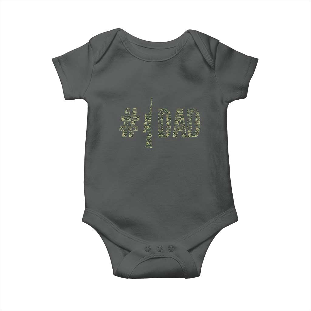 Funny No 1 Hunting Dad Baby Onesie Number One Hunter Fathers Day TS11 Dark Heather Print Your Wear
