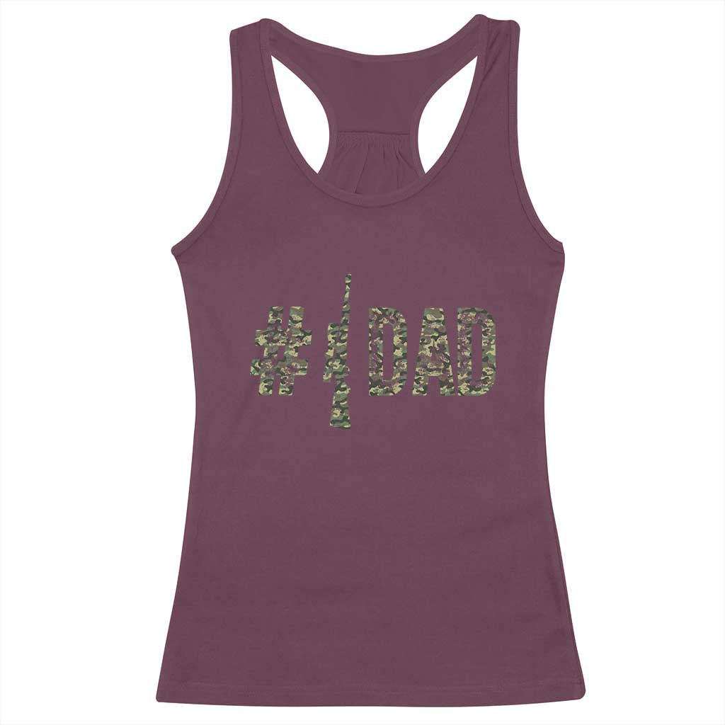 Funny No 1 Hunting Dad Racerback Tank Top Number One Hunter Fathers Day TS11 Maroon Print Your Wear