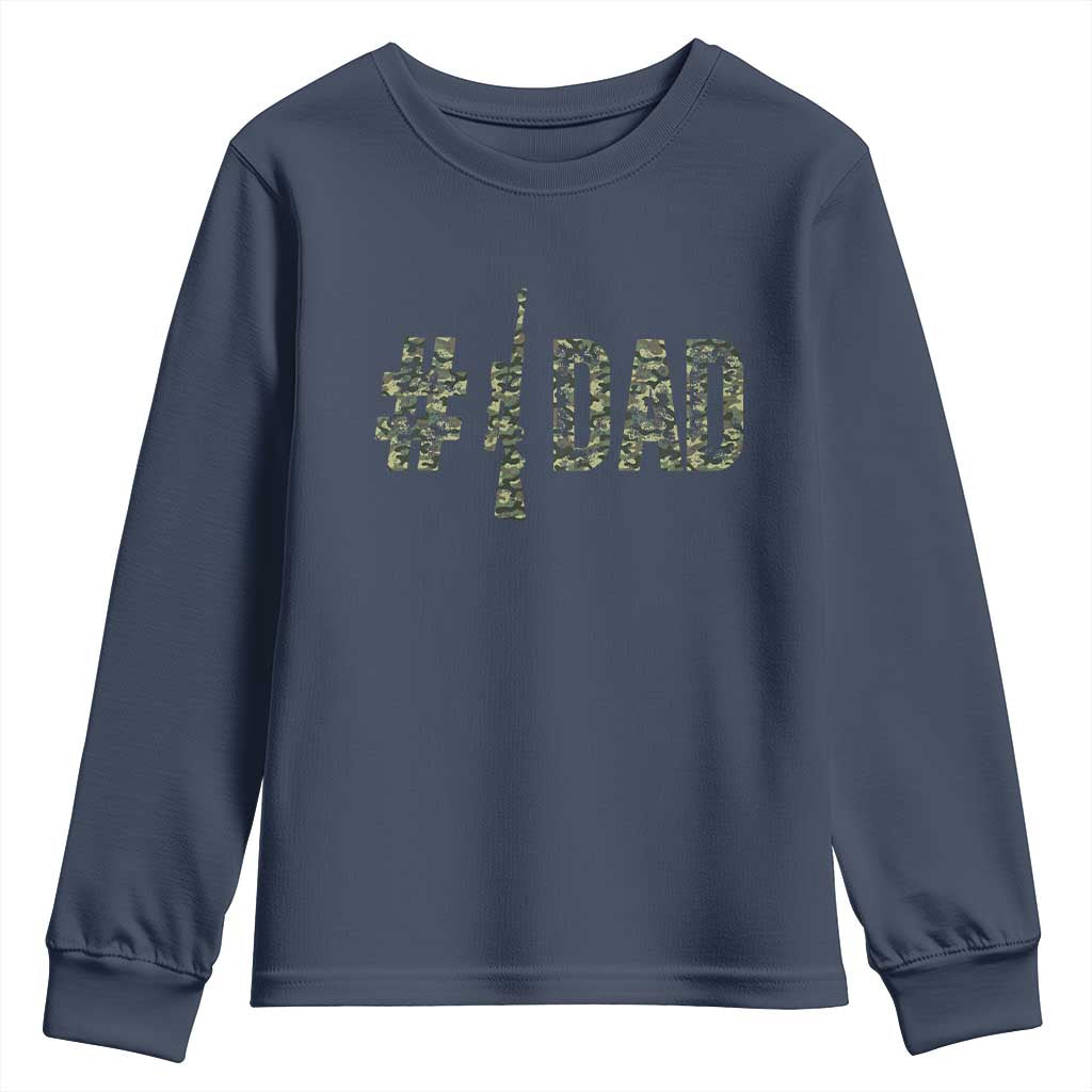 Funny No 1 Hunting Dad Youth Sweatshirt Number One Hunter Fathers Day TS11 Navy Print Your Wear