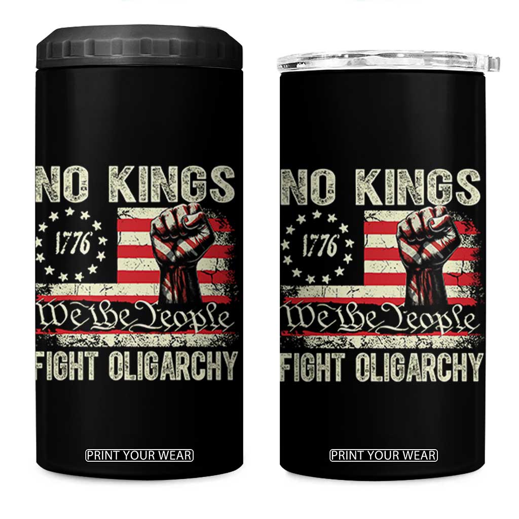 Funny No Kings Fight Oligarchy 4 in 1 Can Cooler Tumbler Betsy Ross Flag Hand Fist TS11 One Size: 16 oz Black Print Your Wear