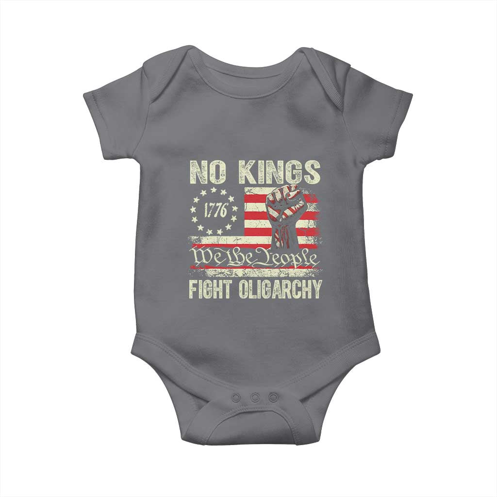 Funny No Kings Fight Oligarchy Baby Onesie Betsy Ross Flag Hand Fist TS11 Charcoal Print Your Wear