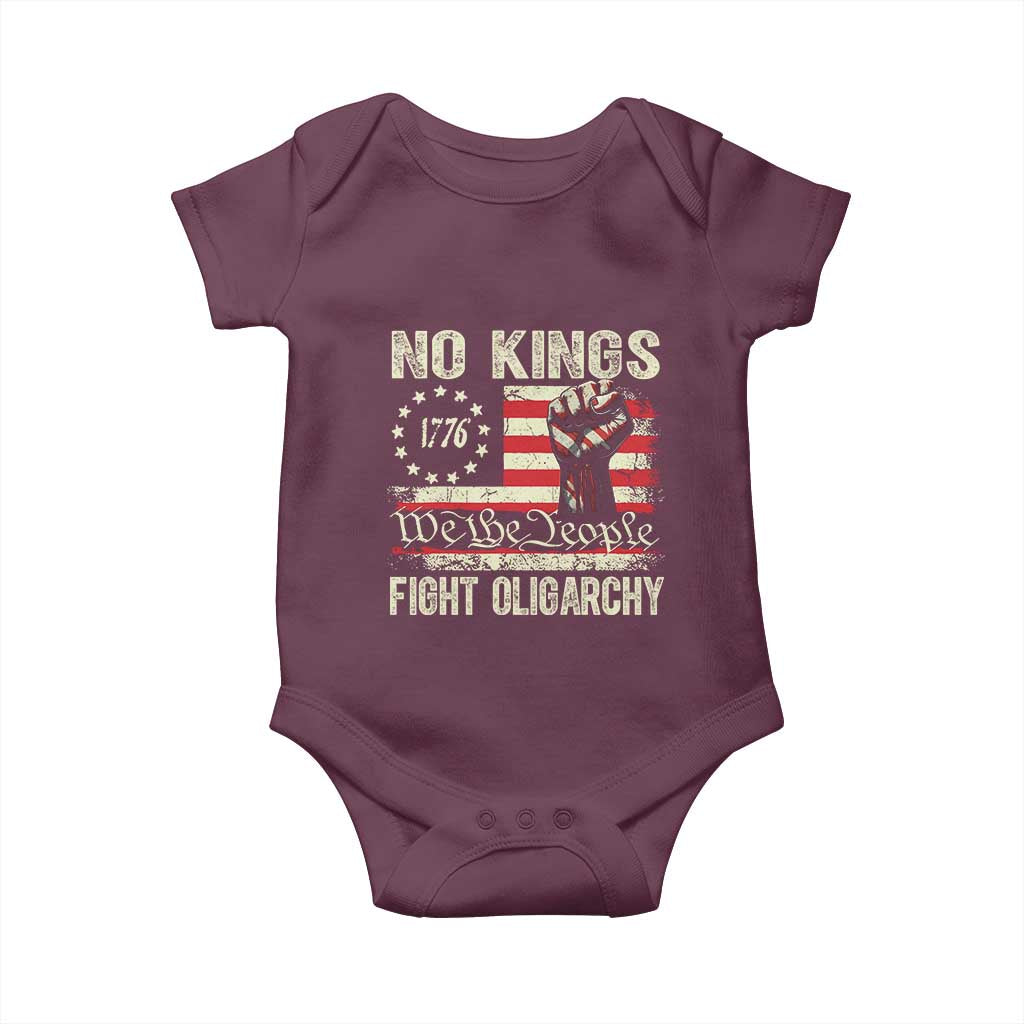 Funny No Kings Fight Oligarchy Baby Onesie Betsy Ross Flag Hand Fist TS11 Maroon Print Your Wear