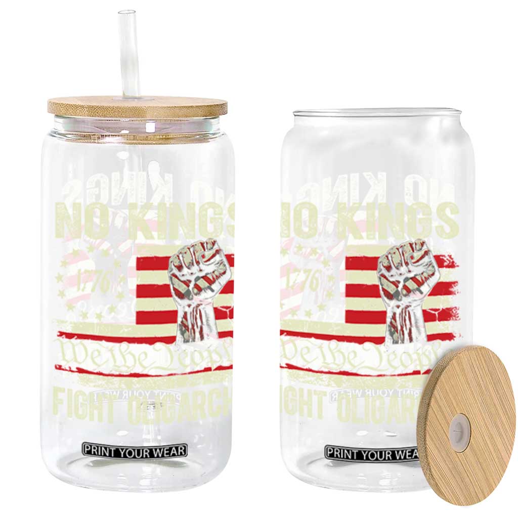 Funny No Kings Fight Oligarchy Glass Can Betsy Ross Flag Hand Fist TS11 Black Print Your Wear