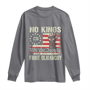 Funny No Kings Fight Oligarchy Long Sleeve Shirt Betsy Ross Flag Hand Fist TS11 Charcoal Print Your Wear