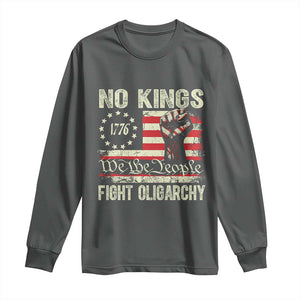 Funny No Kings Fight Oligarchy Long Sleeve Shirt Betsy Ross Flag Hand Fist TS11 Dark Heather Print Your Wear
