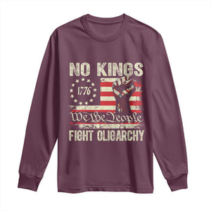 Funny No Kings Fight Oligarchy Long Sleeve Shirt Betsy Ross Flag Hand Fist TS11 Maroon Print Your Wear