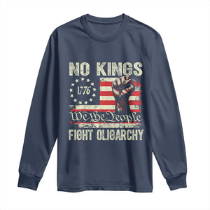 Funny No Kings Fight Oligarchy Long Sleeve Shirt Betsy Ross Flag Hand Fist TS11 Navy Print Your Wear