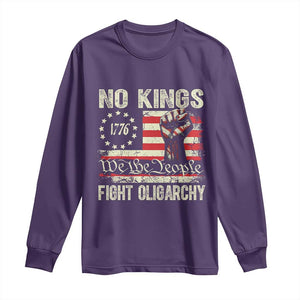 Funny No Kings Fight Oligarchy Long Sleeve Shirt Betsy Ross Flag Hand Fist TS11 Purple Print Your Wear
